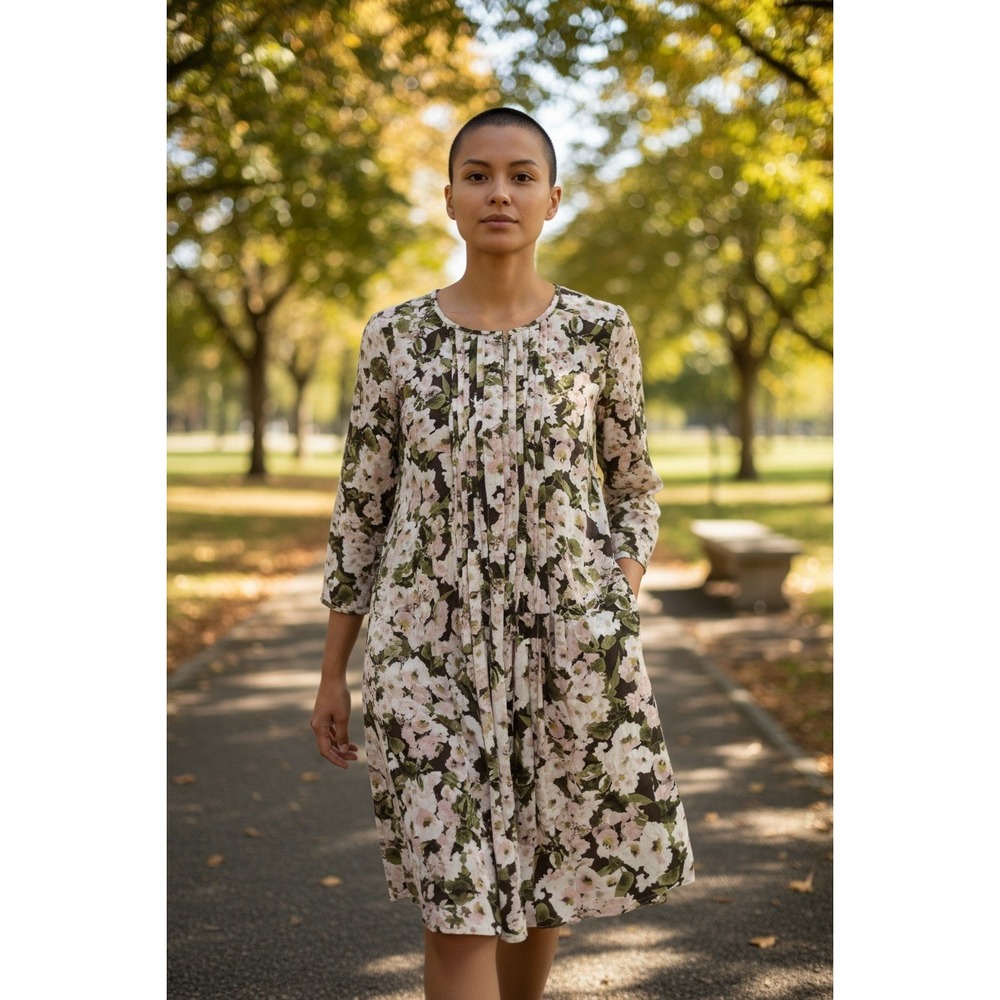 Sundance Floral Print Pleated V-Neck Tunic‎ Dress Women's Size Medium